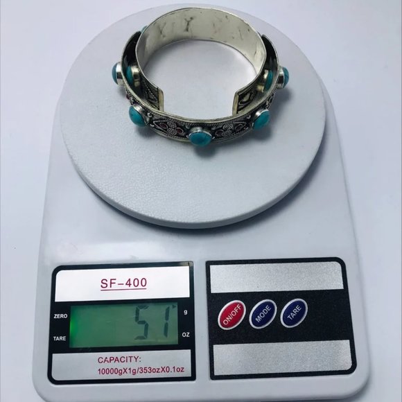 single Handmade Cuff Bracelet inlaid with Stones and Beads, Statement Cuff, Kuch - Picture 4 of 7